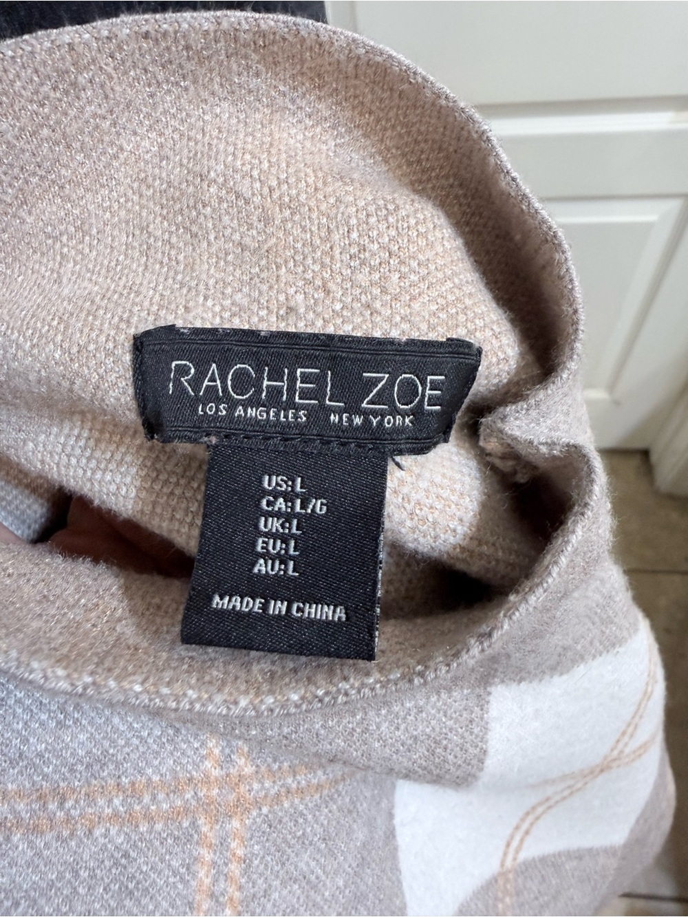 Rachel Zoe Plaid Mock Neck Sweater in Taupe and Cream Size L - Picture 6 of 9